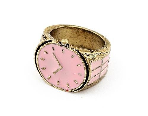 Anel relógio rosa