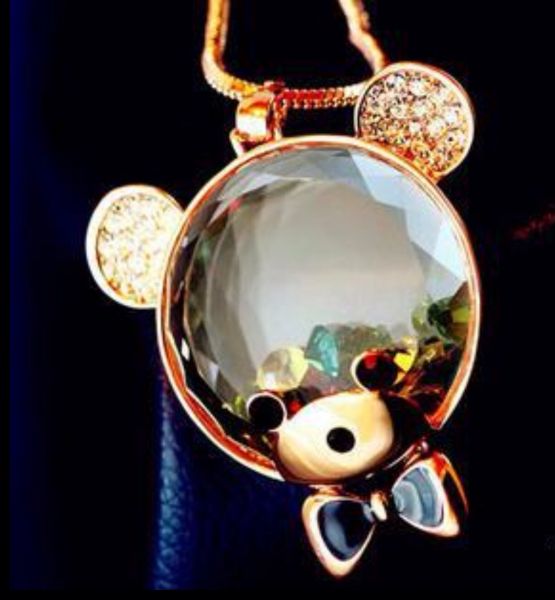 Corrente com pingente urso com cristais dentro